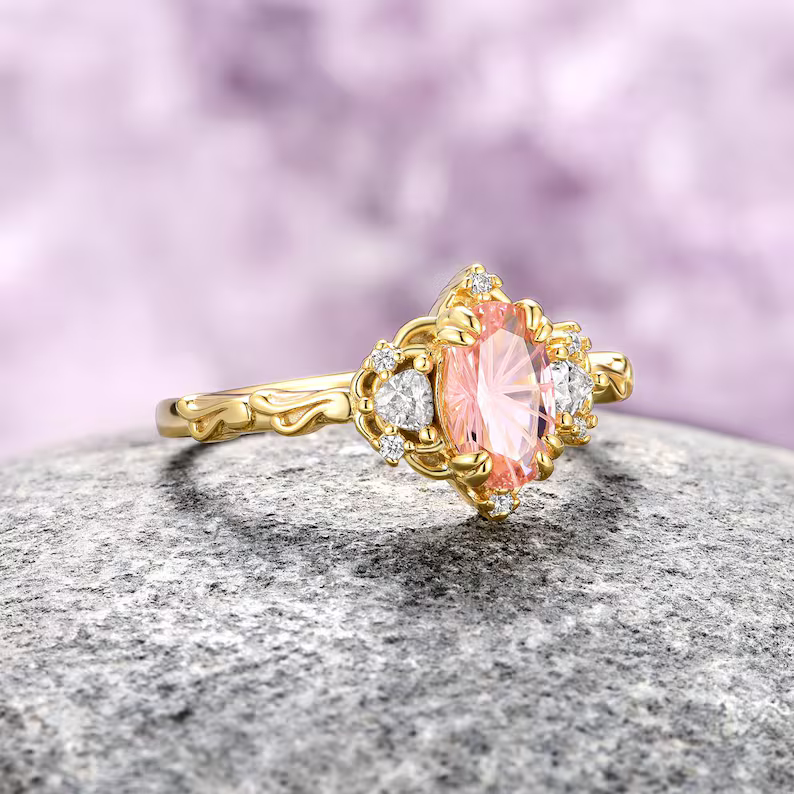 Enchanted forest pink sapphire engagement ring