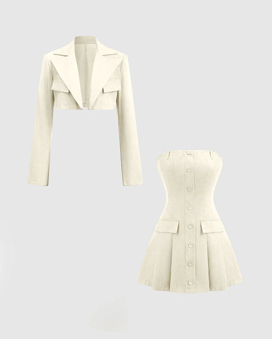 Turndown Collar Blazer & Bustier Two Piece Dress