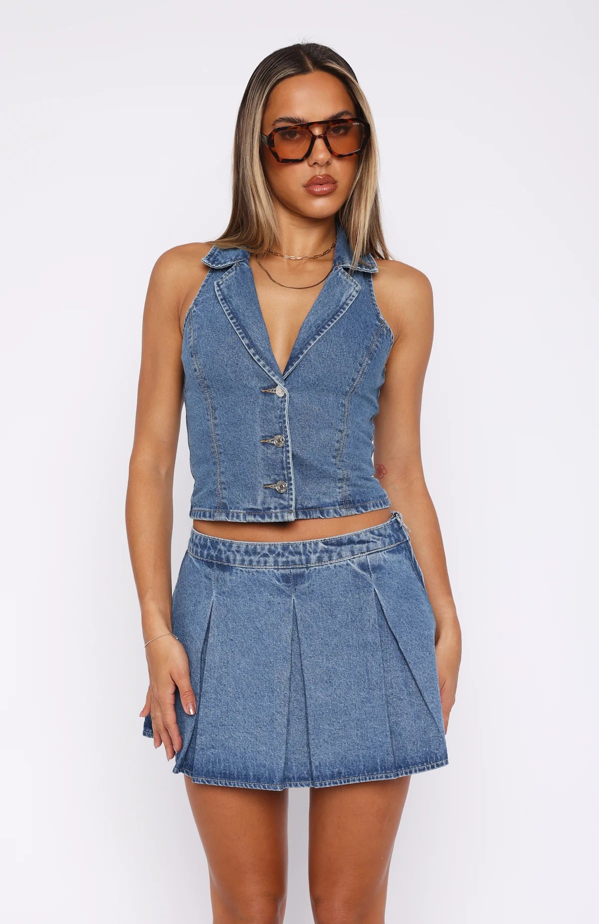 Midnight Whispers Denim Vest Mid Blue Dress