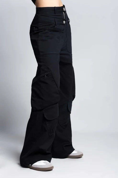 Twin zip wide leg cargo pants