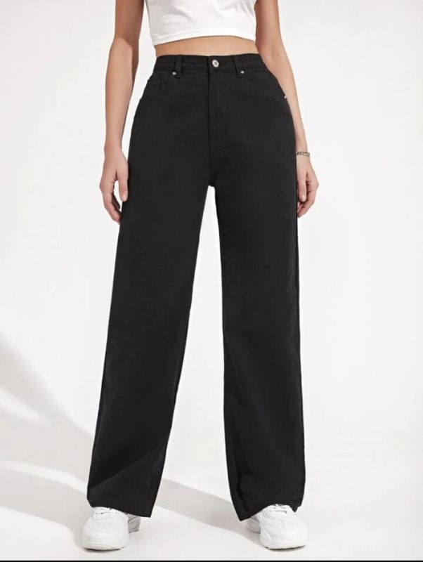 High Waist Straight Leg Jeans - Black