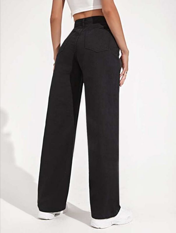 High Waist Straight Leg Jeans - Black