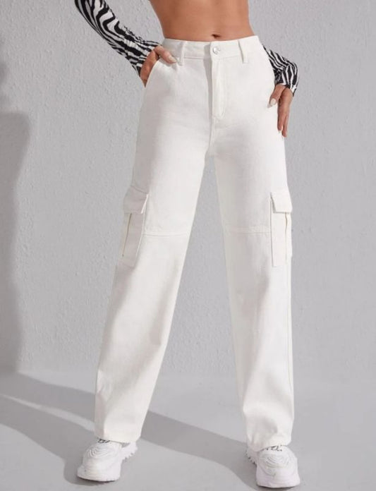 High Waist White Cargo