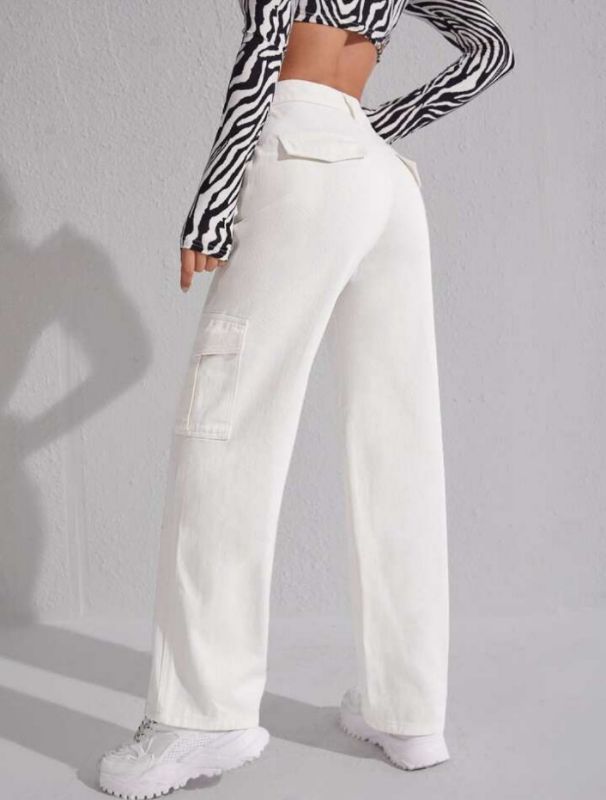 High Waist White Cargo