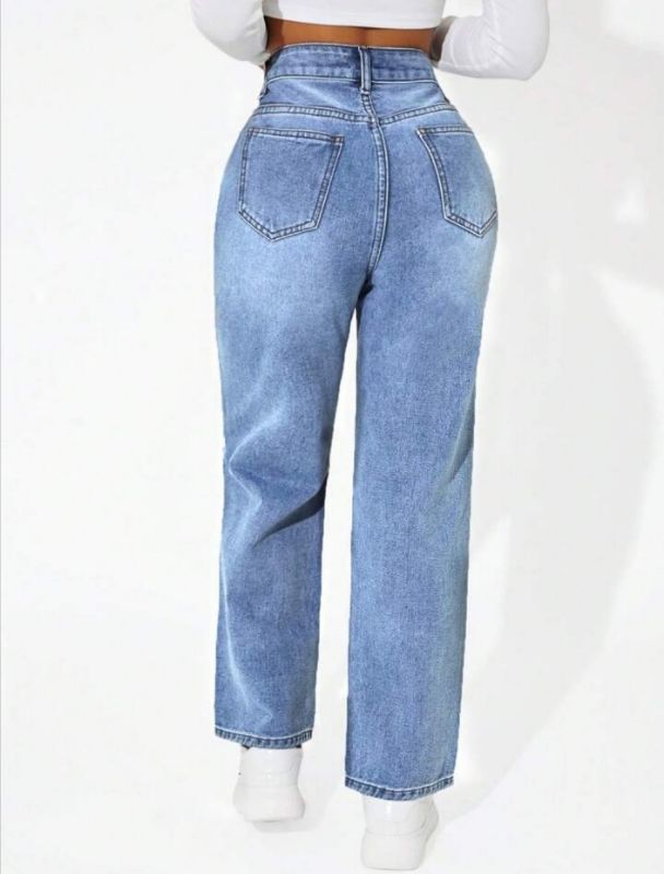 Mom Knee Cut Jeans- Blue