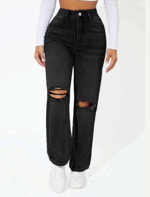 Mom Knee Cut Jeans - Black