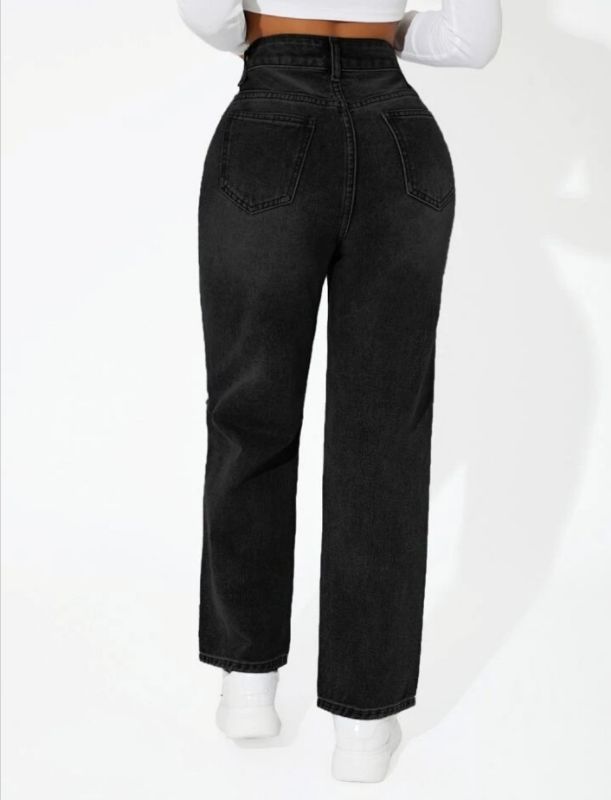 Mom Knee Cut Jeans - Black