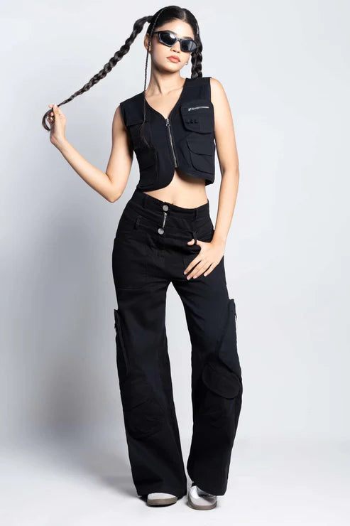 Twin zip wide leg cargo pants