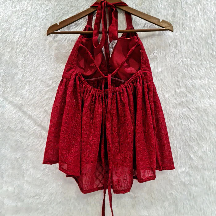 Maroon Chikankari Chiffon Halter Neck Top