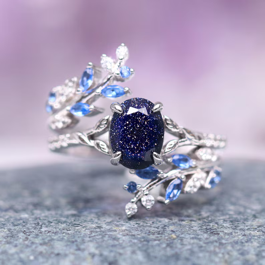 Starry Night & Sapphire Leaf Engagement Ring