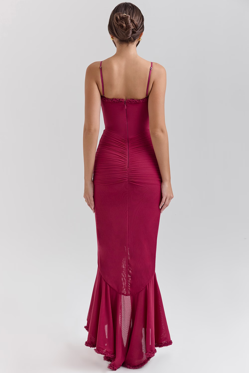 Wine Ruffled Front Gown