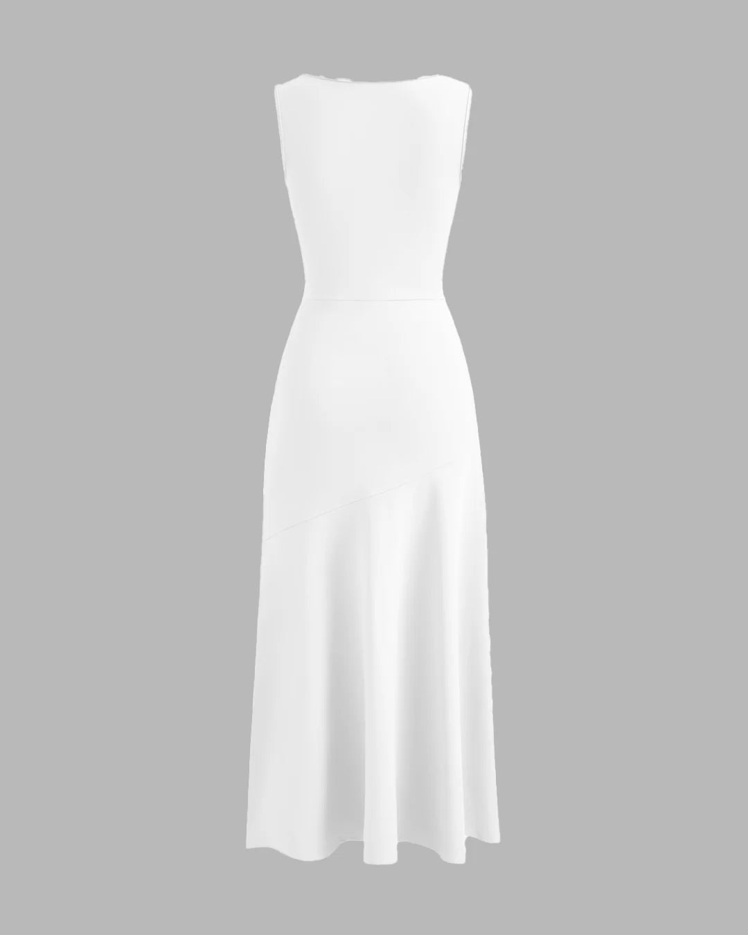 Boat Neck Solid Ruffle Ruched White Maxi Dress