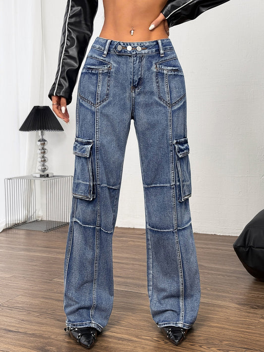 Buttoned Straight Leg Jeans