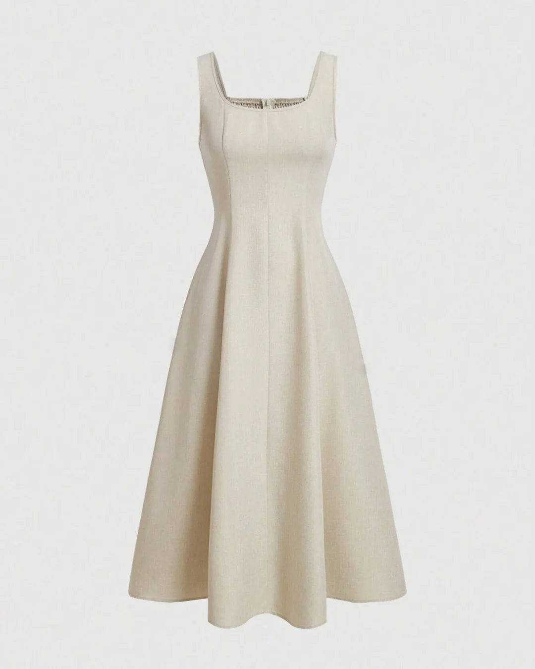 Scoop Neck Retro Style Midi Dress In Off-White