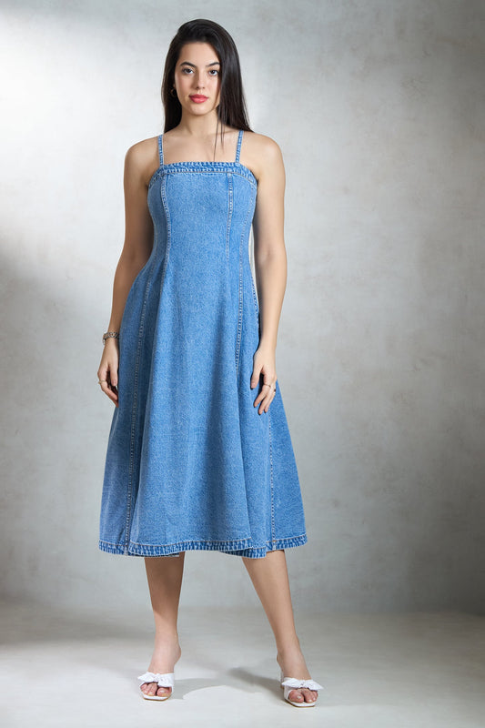 Elodie Denim Banded Midi Dress