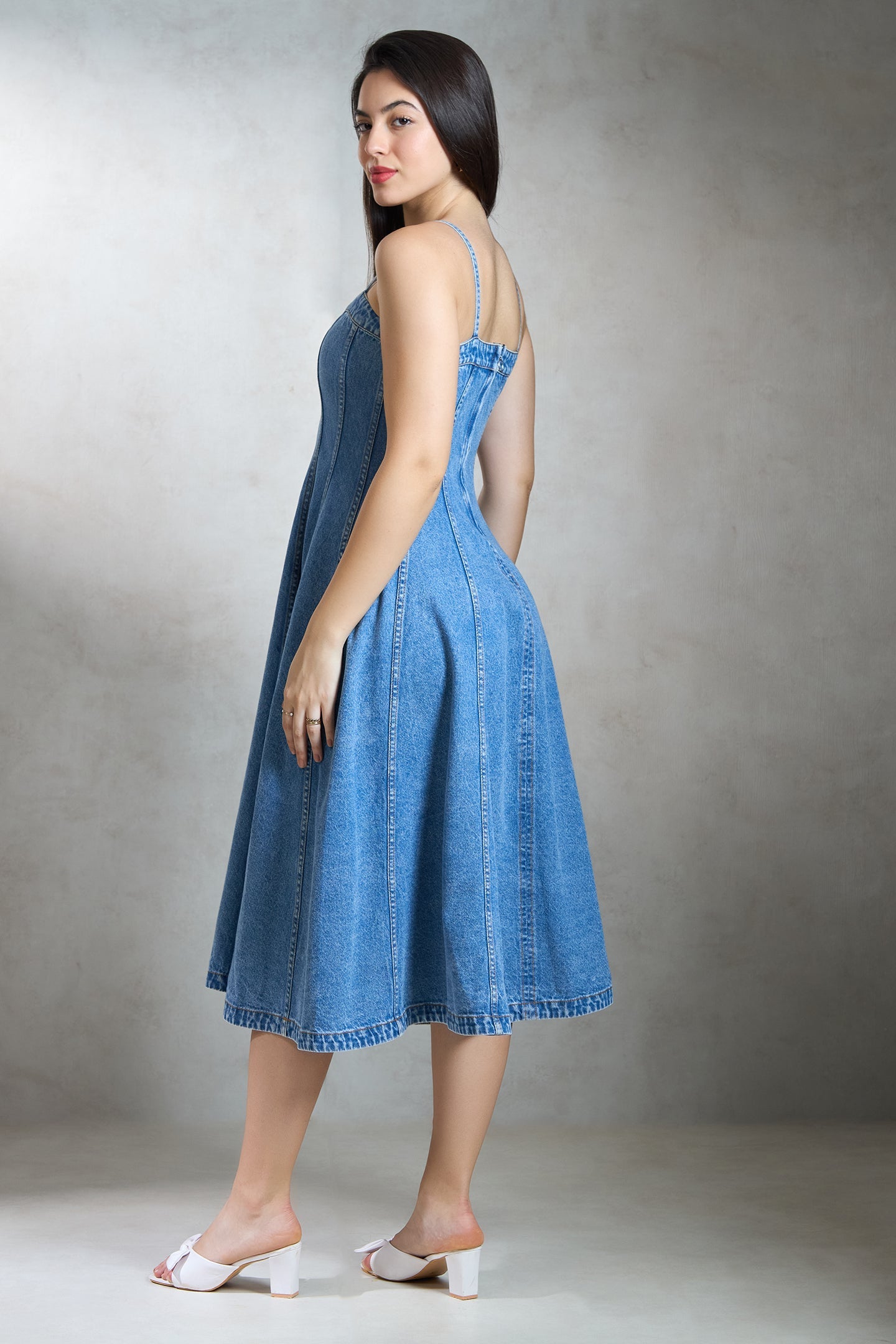 Elodie Denim Banded Midi Dress