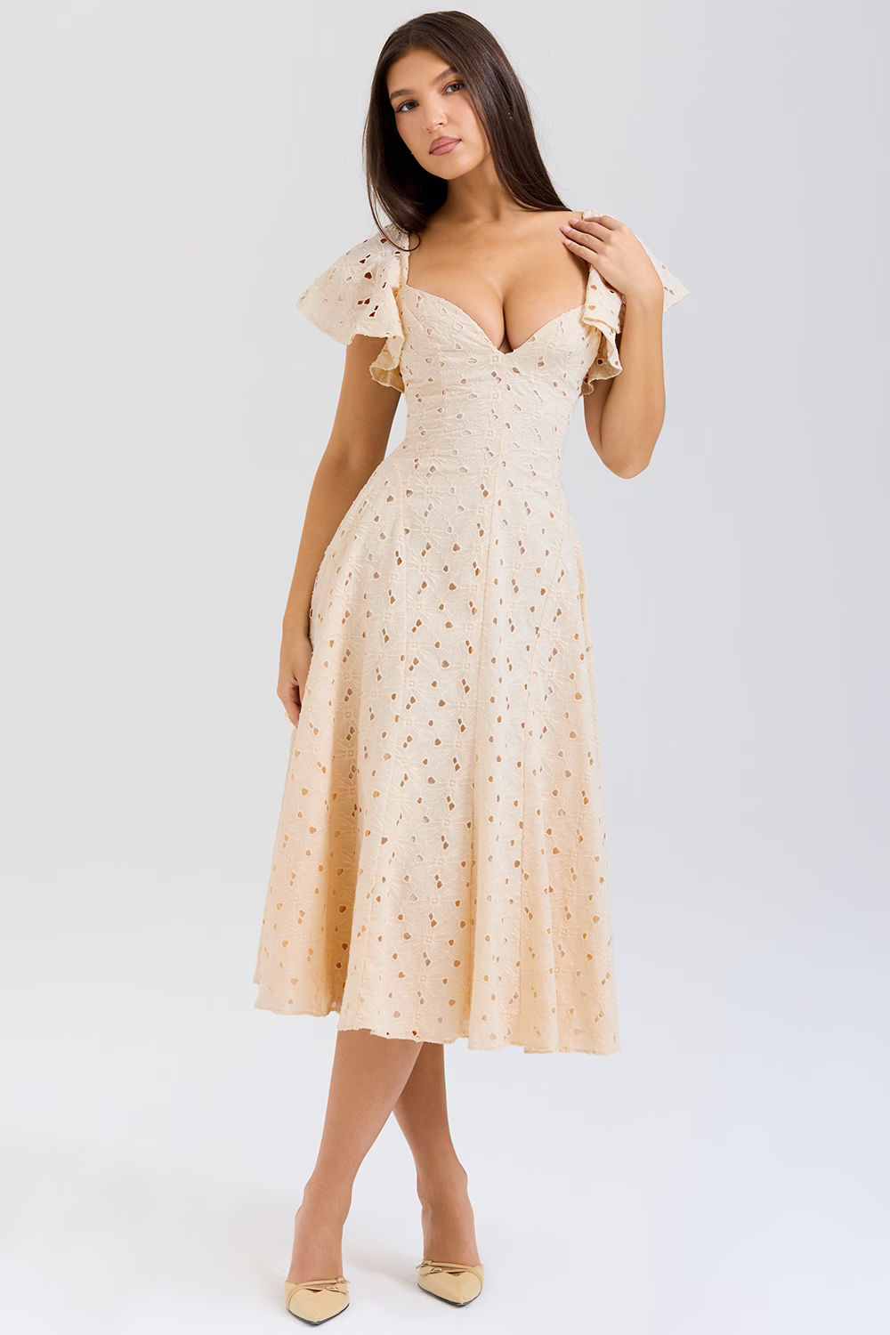 Cream Tea Broderie Anglais Midi Dress