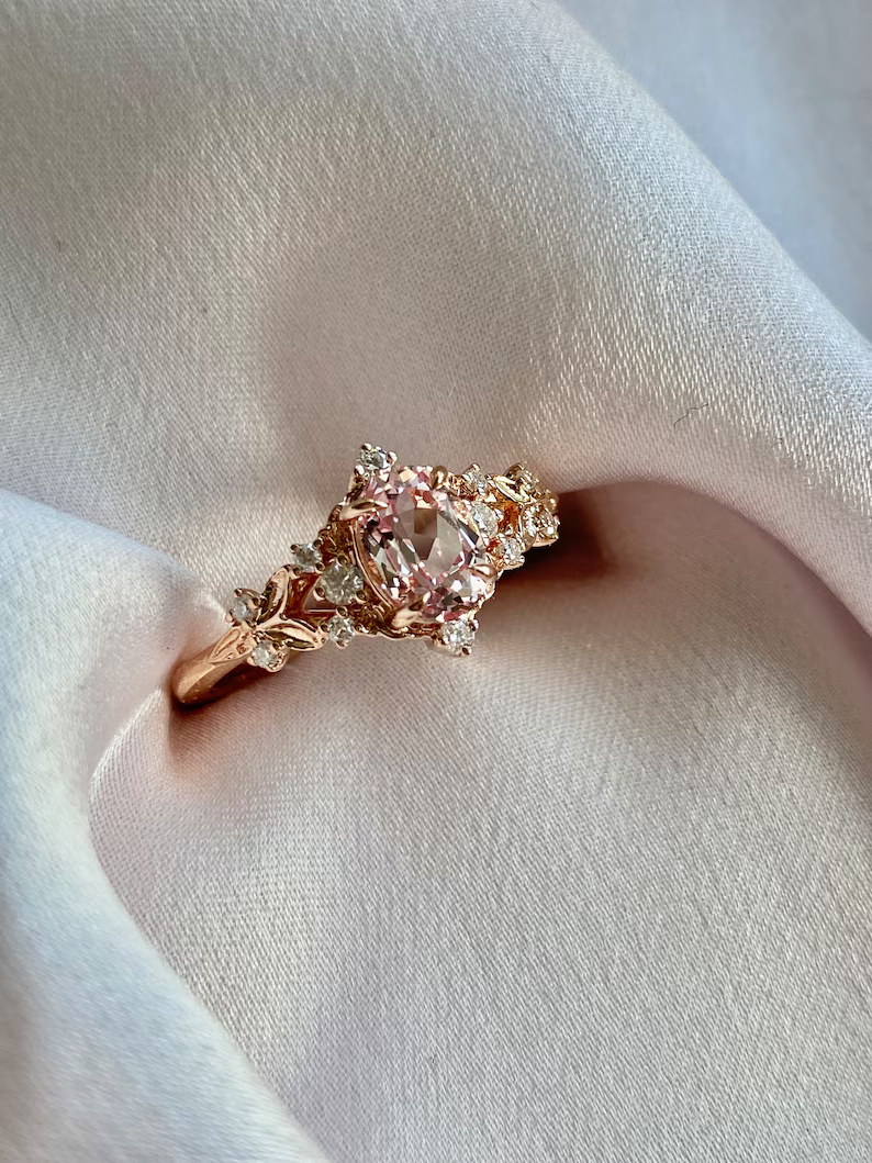 Enchanted forest pink sapphire engagement ring