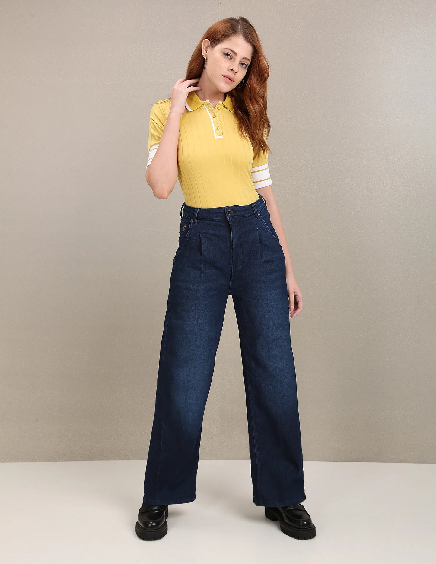 Navy blue fall wide leg high rise jeans