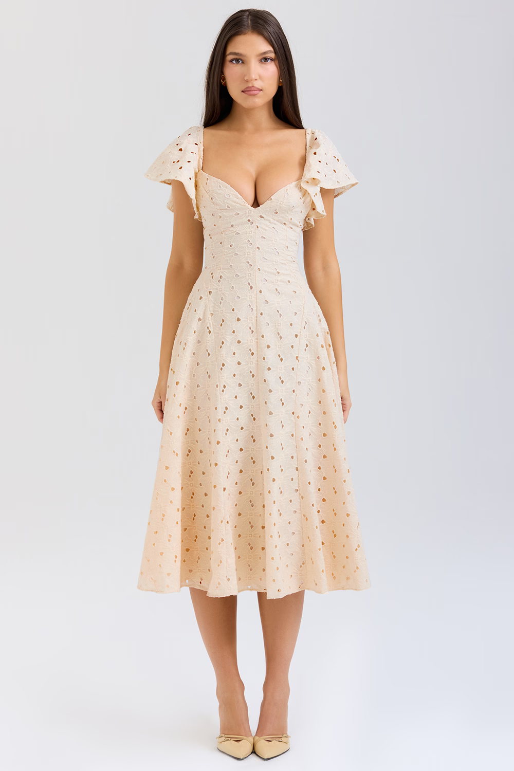 Cream Tea Broderie Anglais Midi Dress