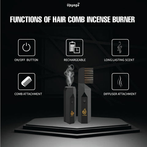 2 in 1 Hair Comb Incense Burner & Home Diffuser | 1 Year Warranty | Rechargeable | Bakhoor Included