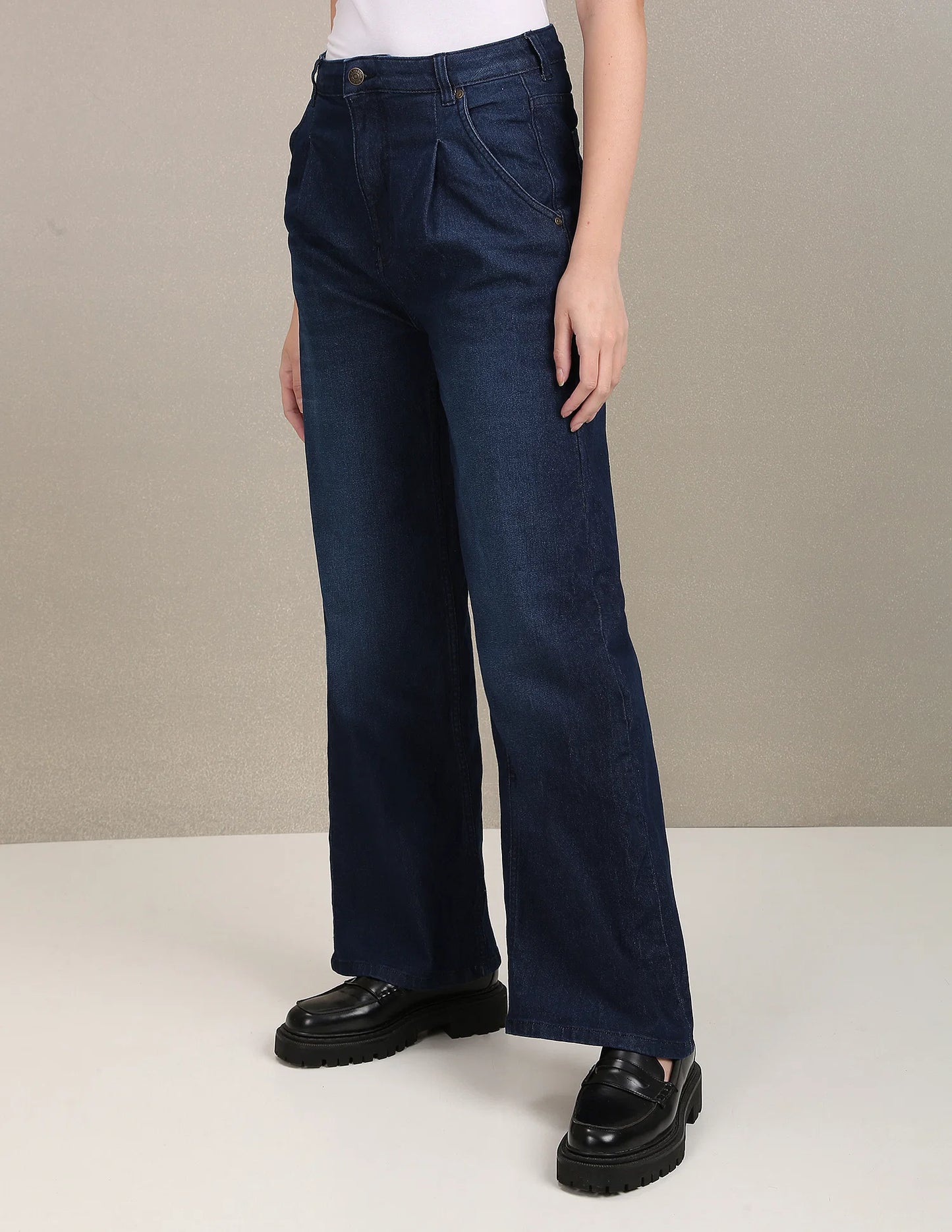 Navy blue fall wide leg high rise jeans