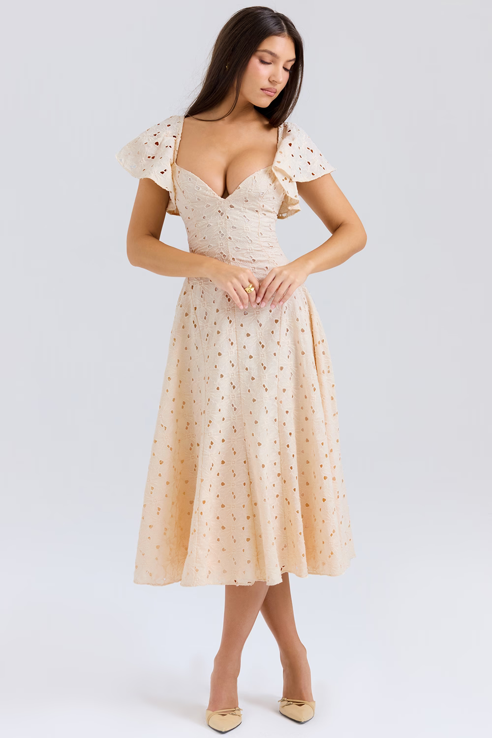 Cream Tea Broderie Anglais Midi Dress