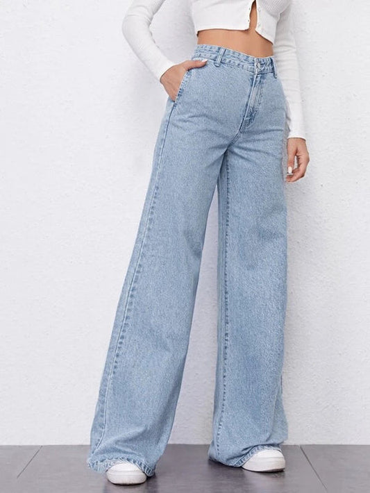 Sky Blue Fall Wide Leg High Rise Jeans