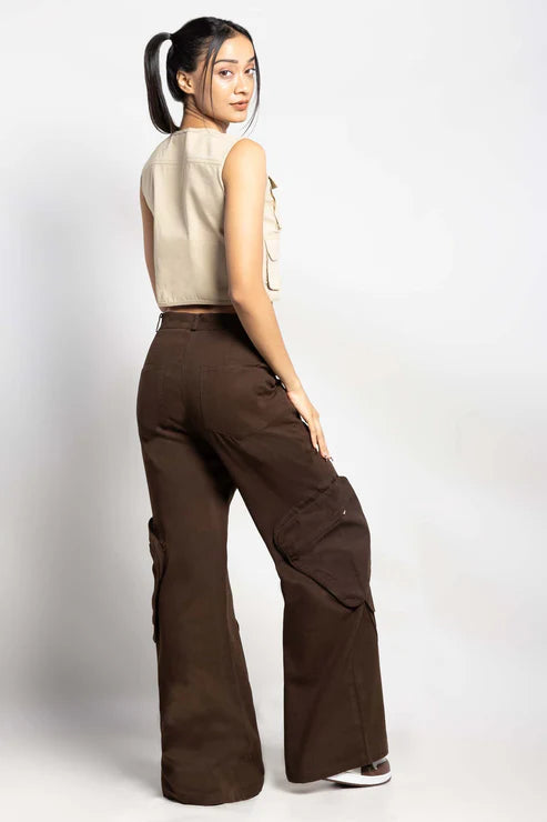 Twin zip wide leg cargo pants