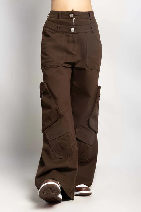 Twin zip wide leg cargo pants