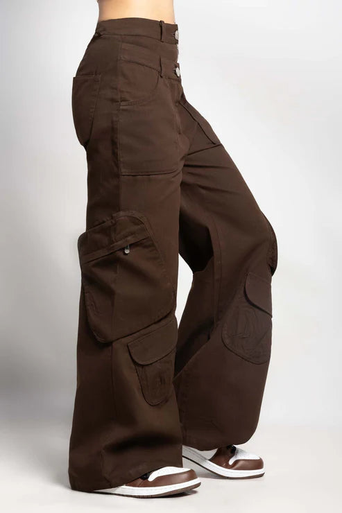 Twin zip wide leg cargo pants