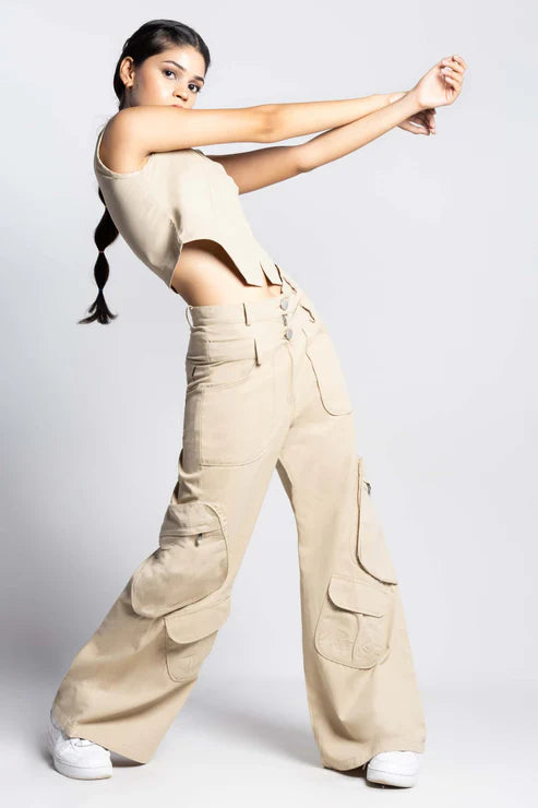 Twin zip wide leg cargo pants