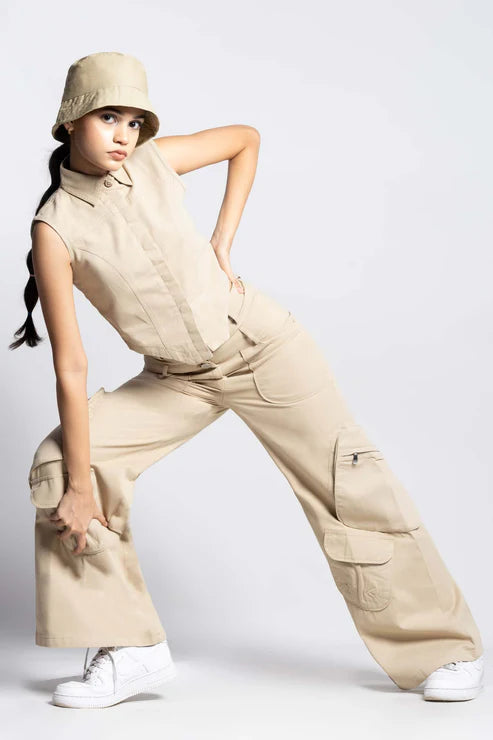 Twin zip wide leg cargo pants