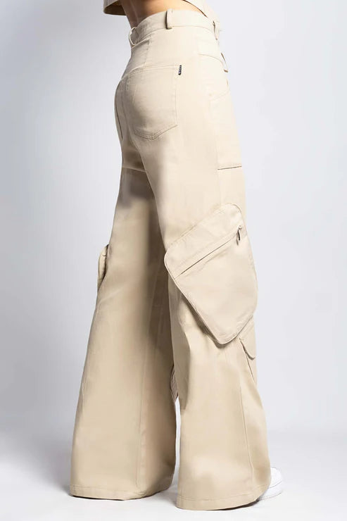 Twin zip wide leg cargo pants