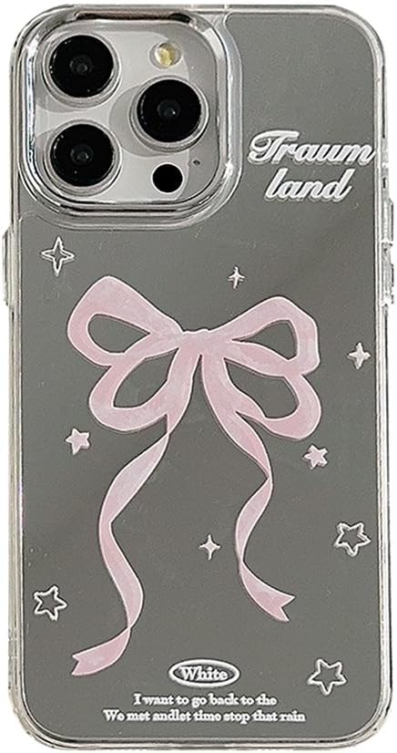 Designed for iPhone Case, Ribbons Bow Tie Star Makeup Mirror Soft Phone Case (Silver,for iPhone 14)