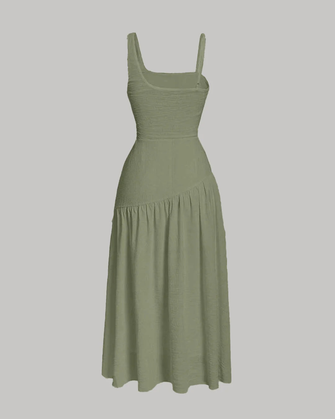 Square Neck Spaghetti Straps Ruched Side Green Dress