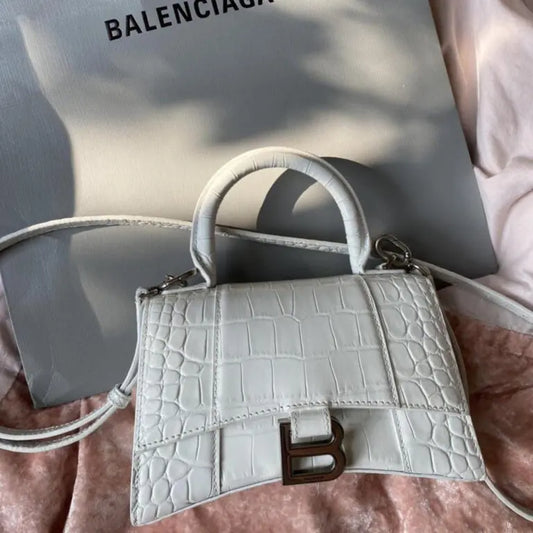 Balenciaga Hourglass Croco White Handbag