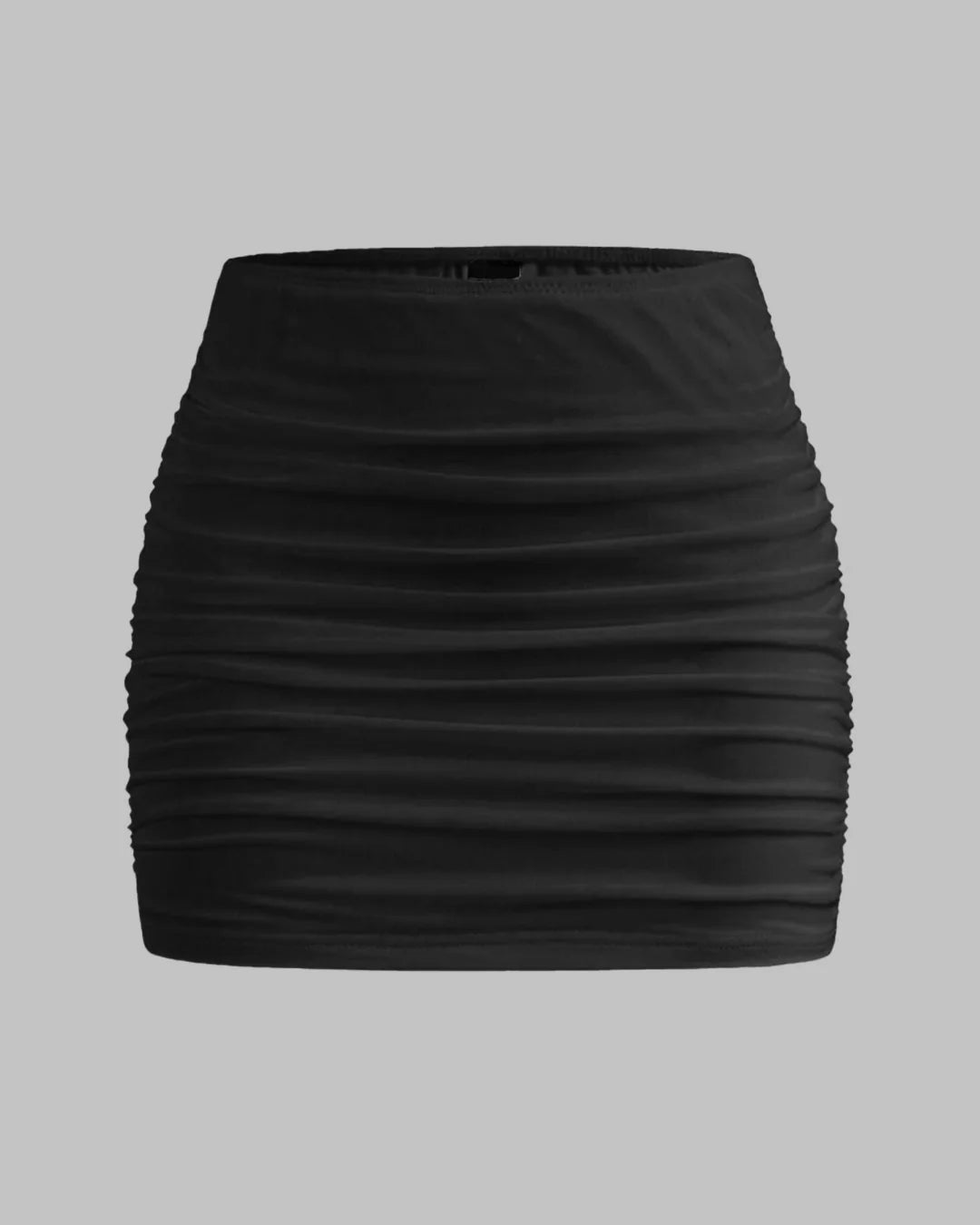 One Shoulder Ruched Waist Slim Fit Black Mesh Top &  Black Mini Skirt