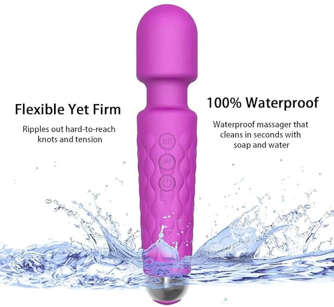 Personal Electric Body Massager 20+ Vibration Modes, Rechargeable, Handheld, Cordless, Waterproof, for Women and Men, Flexible Head for Targeted Compression (Multi) (purple)