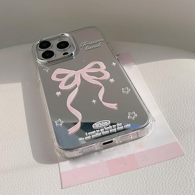 Designed for iPhone Case, Ribbons Bow Tie Star Makeup Mirror Soft Phone Case (Silver,for iPhone 14)