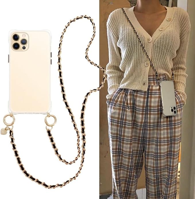 Combo of 2 Beige Phone Case + Gold-Plated Crossbody Chain