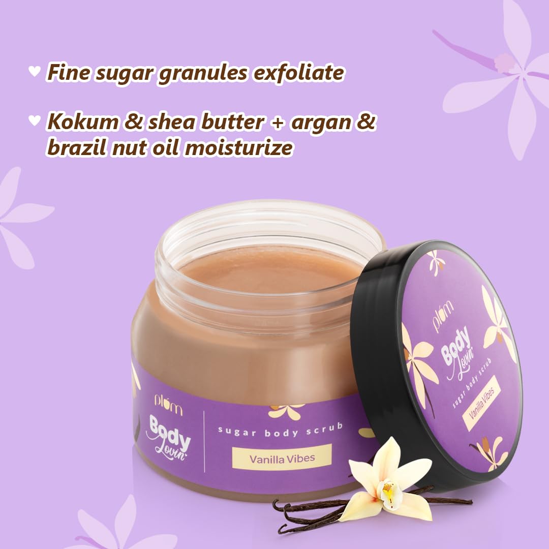 Plum BodyLovin' Vanilla Vibes Sugar Body Scrub | The Ideal Winter Body Scrub | Brazil Nut Oil | Skin Brightening | Deep Moisturization |