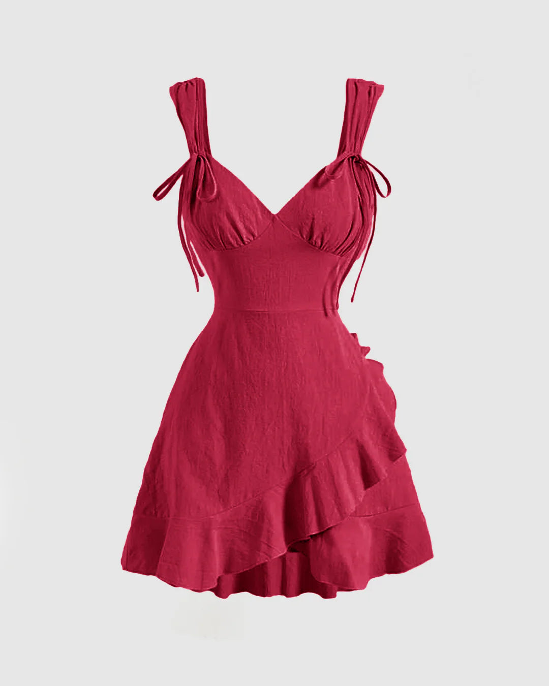 Ruffle Wrap V Neck Short Sleeve Tie Knot Short Dress In Maroon