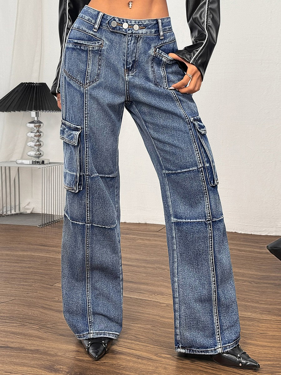 Buttoned Straight Leg Jeans