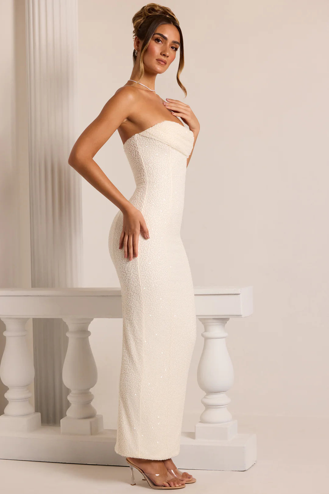 Embellished Bandeau Cowl Neck Maxi Dress