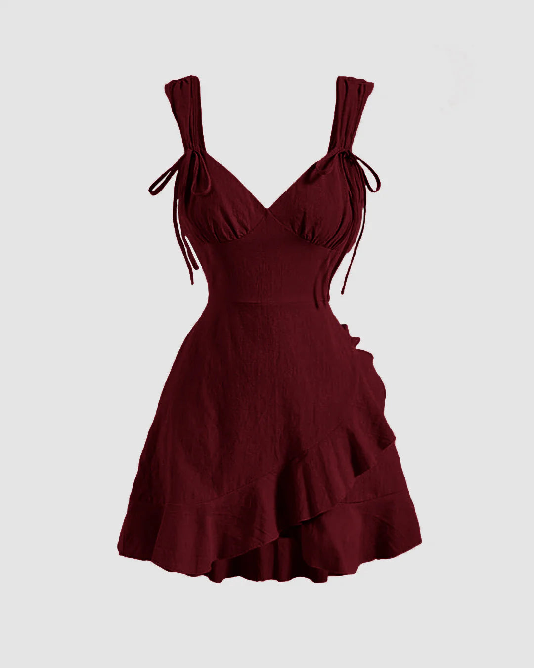 Ruffle Wrap V Neck Short Sleeve Tie Knot Short Dress In Maroon