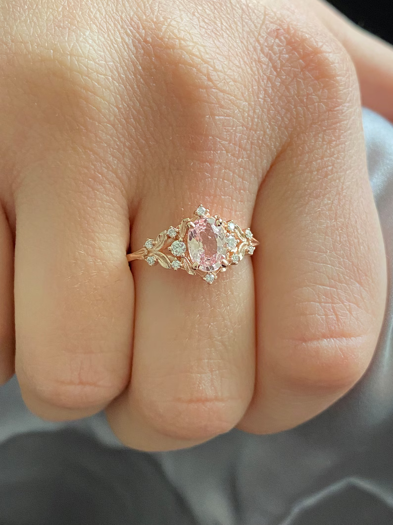 Enchanted forest pink sapphire engagement ring