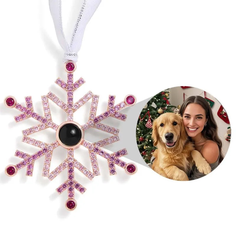 Personalized Pink Snowflake Photo Ornament Custom Projection Ornaments Christmas Gifts