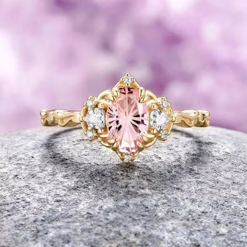 Enchanted forest pink sapphire engagement ring