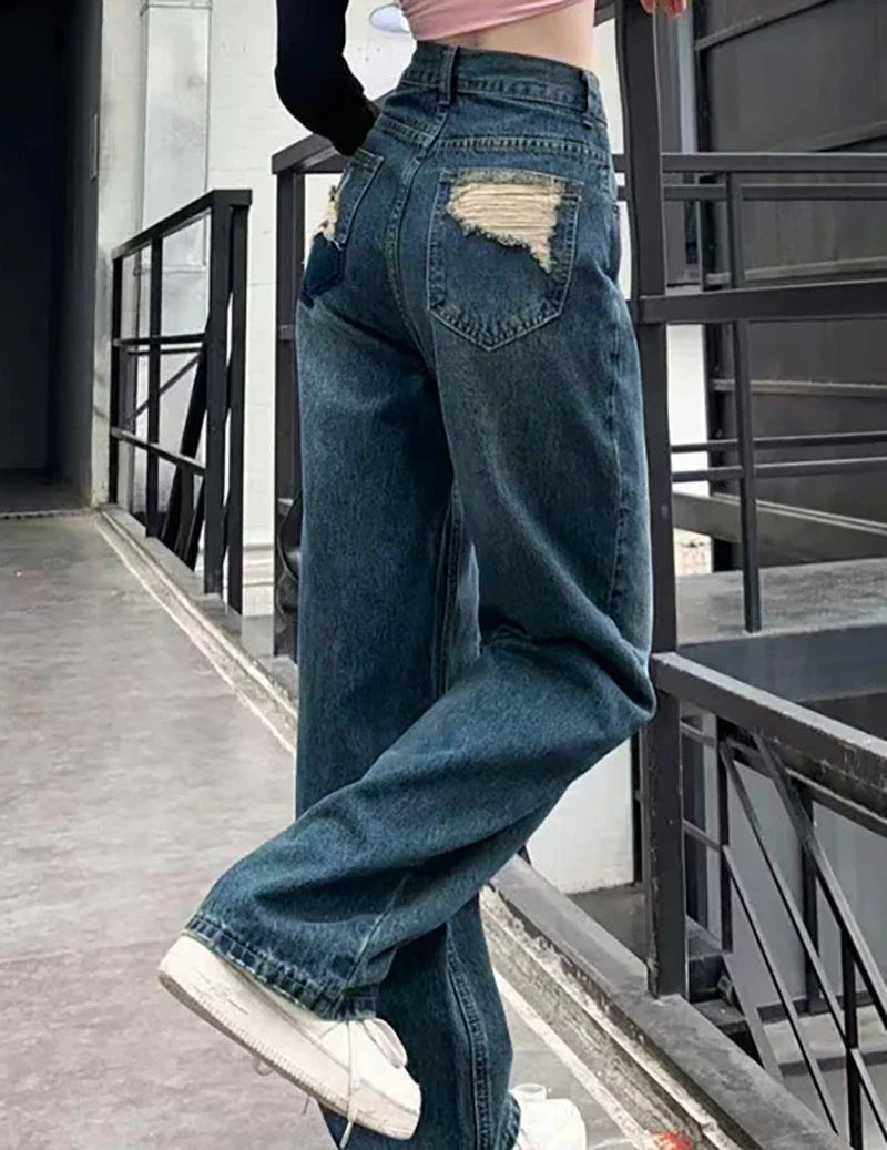 Ripped Straight Leg Jeans